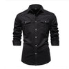 Men's Long-sleeved Denim Shirt Casual Solid Button Slim Tops