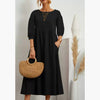 Summer Short-sleeved Dress With Pockets Fashion Solid Round