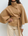 Winter High Neck Batwing Sleeve Coat With Belt Fashion Loose