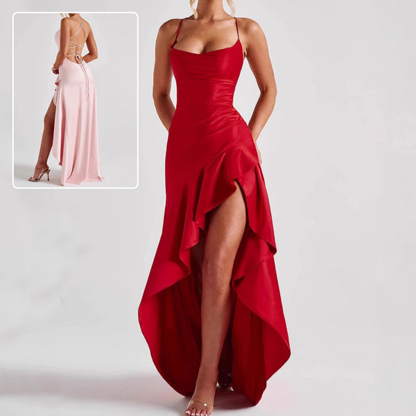 Women's Backless Ruffles Irregular Dress Summer Fashion Even