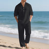 Mens Loose-Fit Long-sleeved Suit Casual Breathable V-Neck He