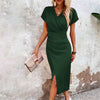 Slim-fit Short-sleeved Dress Fashion Sexy Split V-neck Dress