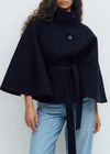 Winter High Neck Batwing Sleeve Coat With Belt Fashion Loose