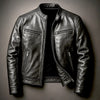 Mens PU Leather Motorcycle Jacket With A Stand-Up Collar | B