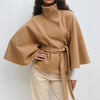 Winter High Neck Batwing Sleeve Coat With Belt Fashion Loose
