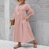 Summer Short-sleeved Dress With Pockets Fashion Solid Round