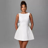 Fashion Big-Bowed Pearls Backless Dress Summer Slim Sleevele
