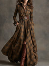 Ins Plaid Print Long-Sleeved Dress Fashion Pockets Collared