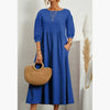 Summer Short-sleeved Dress With Pockets Fashion Solid Round