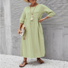 Summer Short-sleeved Dress With Pockets Fashion Solid Round