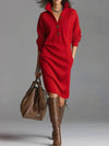 Long-sleeved Sweater Dress Fashion Warm Stand-up Collar V-ne