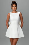 Fashion Big-Bowed Pearls Backless Dress Summer Slim Sleevele
