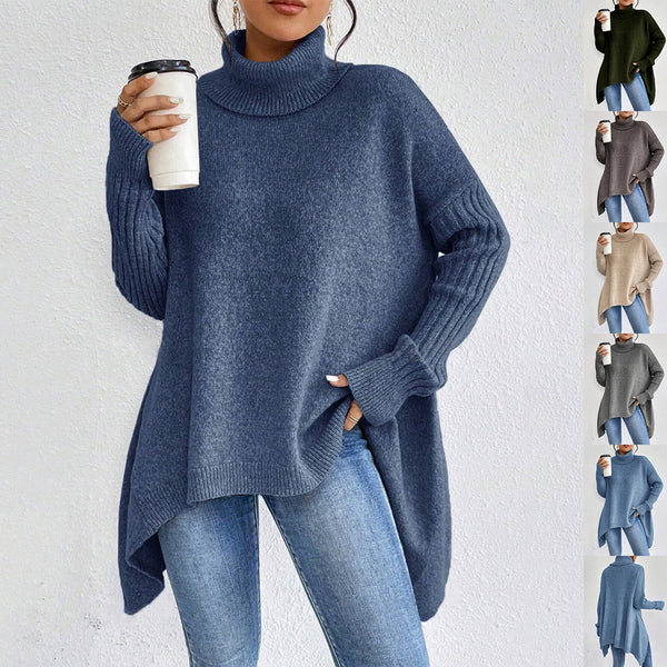 Irregular Turtleneck Sweater Winter Loose Long Sleeve Knitte