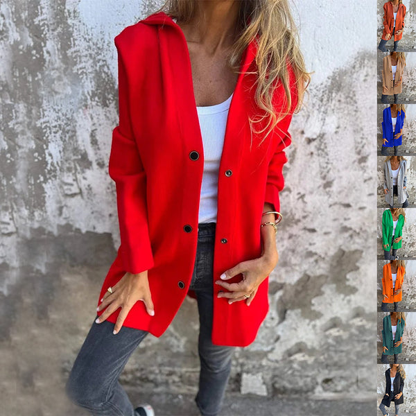Casual Hooded Single-Breasted Cardigan Fashion Loose Solid C