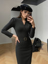 Slim-fitting Casual Suit Dress V-neck Long-sleeved Dresses C