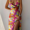 V-neck Slit Sling Dress Summer Fashion Sexy Slim Suspender D