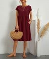 Summer Short-sleeved Dress With Pockets Fashion Solid Round