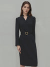 Slim-fitting Casual Suit Dress V-neck Long-sleeved Dresses C