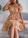 Floral Print Square Collar Dress Summer Fashion Ruffles Dres