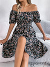 Floral Print Square Collar Dress Summer Fashion Ruffles Dres