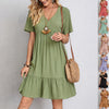 V-neck Short Sleeve Dress Summer Fashion Casual Loose Ruffle