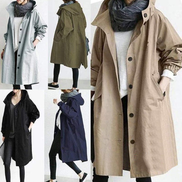 Women Windbreaker Jacket Casual Loose Button Pockets Hooded