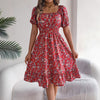 Floral Print Square Collar Dress Summer Fashion Ruffles Dres