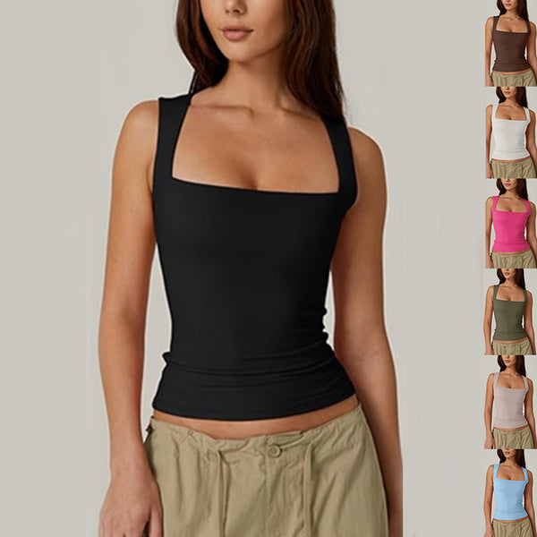 Summer Square-neck Tank Vest Ins Fashion Slim Solid Sleevele