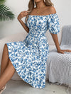 Floral Print Square Collar Dress Summer Fashion Ruffles Dres