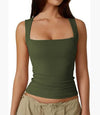 Summer Square-neck Tank Vest Ins Fashion Slim Solid Sleevele