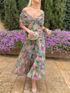 Chiffon Short-sleeved Dress Summer Fashion Print V-neck Long