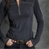 Women's Retro Stand Collar Half-Zip Long Sleeve | Buy Online