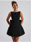 Fashion Big-Bowed Pearls Backless Dress Summer Slim Sleevele