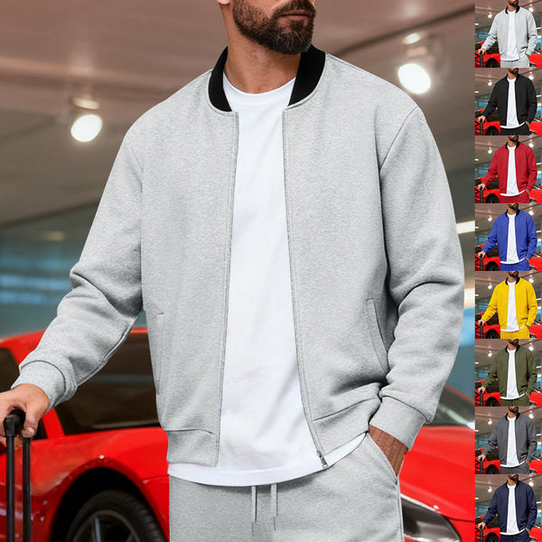 Men's Stand-Up Collar Sporty-Casual Zip-Up Long-Sleeve Jacke