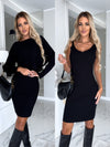 2pcs Suit Women's Solid Stripe Long-sleeved Top And Tight Su
