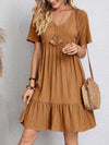 V-neck Short Sleeve Dress Summer Fashion Casual Loose Ruffle