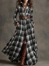 Ins Plaid Print Long-Sleeved Dress Fashion Pockets Collared