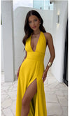 Sexy Halterneck V-neck Slit Dress Summer Backless Strappy Sk