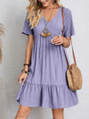 V-neck Short Sleeve Dress Summer Fashion Casual Loose Ruffle