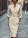 Slim-fitting Casual Suit Dress V-neck Long-sleeved Dresses C