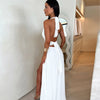 Sexy Halterneck V-neck Slit Dress Summer Backless Strappy Sk