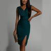Summer V-neck Sleeveless Split Dress Fashion Slim High Waist