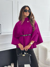 New Stand Collar Batwing Sleeves Cloak Top With Belt Ins Fas