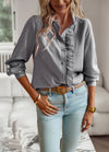 Striped Long Sleeve Shirt Fashion Ruffle Design Button Up To
