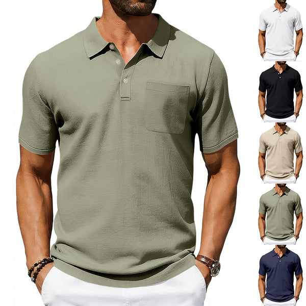Men's Lapel Polo Shirt Linen Pocket T-Shirt | Buy Online Bes