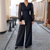 V Neck Defined Waist Sexy Mesh Patchwork Straight Suit For W