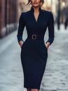 Slim-fitting Casual Suit Dress V-neck Long-sleeved Dresses C