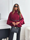 New Stand Collar Batwing Sleeves Cloak Top With Belt Ins Fas