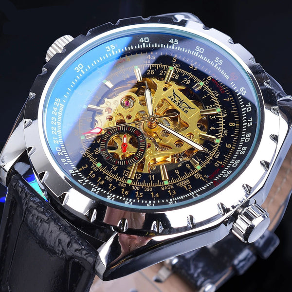 Business-Casual Blue Glass Hollowed-Out Large-Dial Automatic