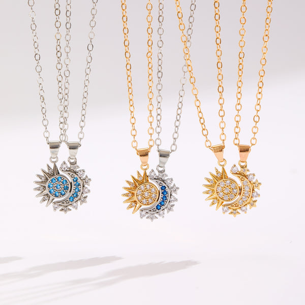 2pcs Necklace Sun And Moon Magnetic Pendant Clavicle Chain N